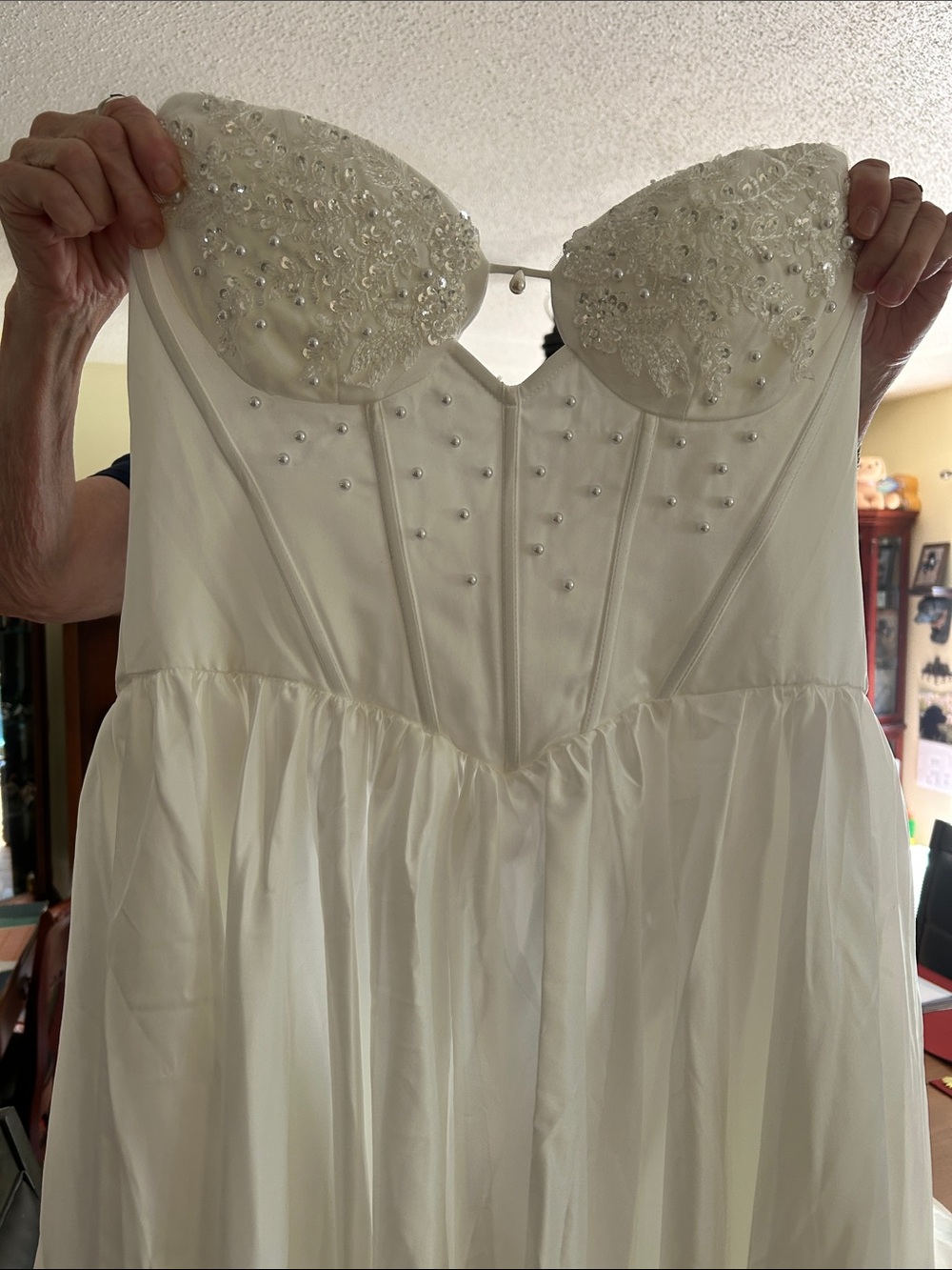 SHEIN White Strapless Beaded Wedding Dress
